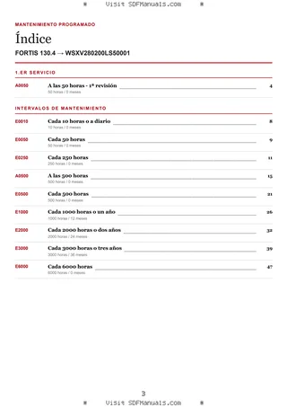 Mantenimiento programado: FORTIS 130.4 → WSXV280200LS50001 – maintenance schedule sample