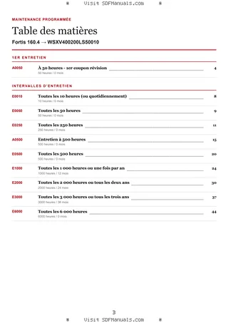 Maintenance programmée: Fortis 160.4 → WSXV400200LS50010 – maintenance schedule sample