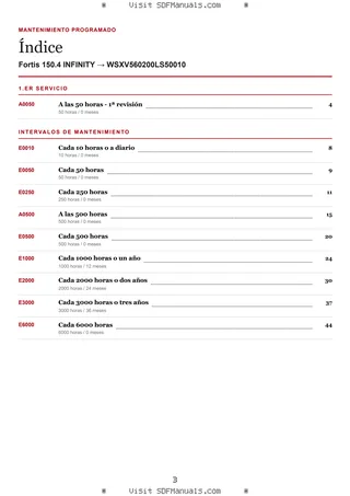 Mantenimiento programado: Fortis 150.4 INFINITY → WSXV560200LS50010 – maintenance schedule sample