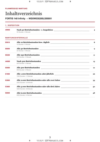 Planmäßige Wartung: FORTIS 140 Infinity → WSXW030200LS50001 – maintenance schedule sample