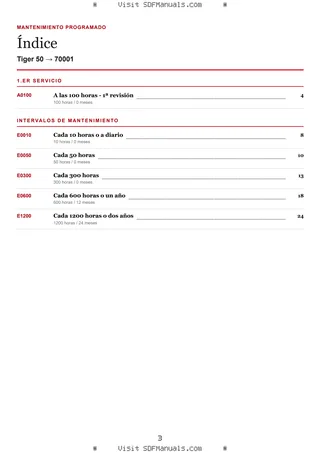 Mantenimiento programado: Tiger 50 → 70001 – maintenance schedule sample
