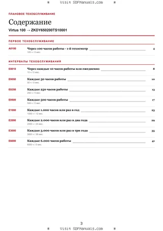Плановое техобслуживание: Virtus 100 → ZKDY650200TS10001 – maintenance schedule sample