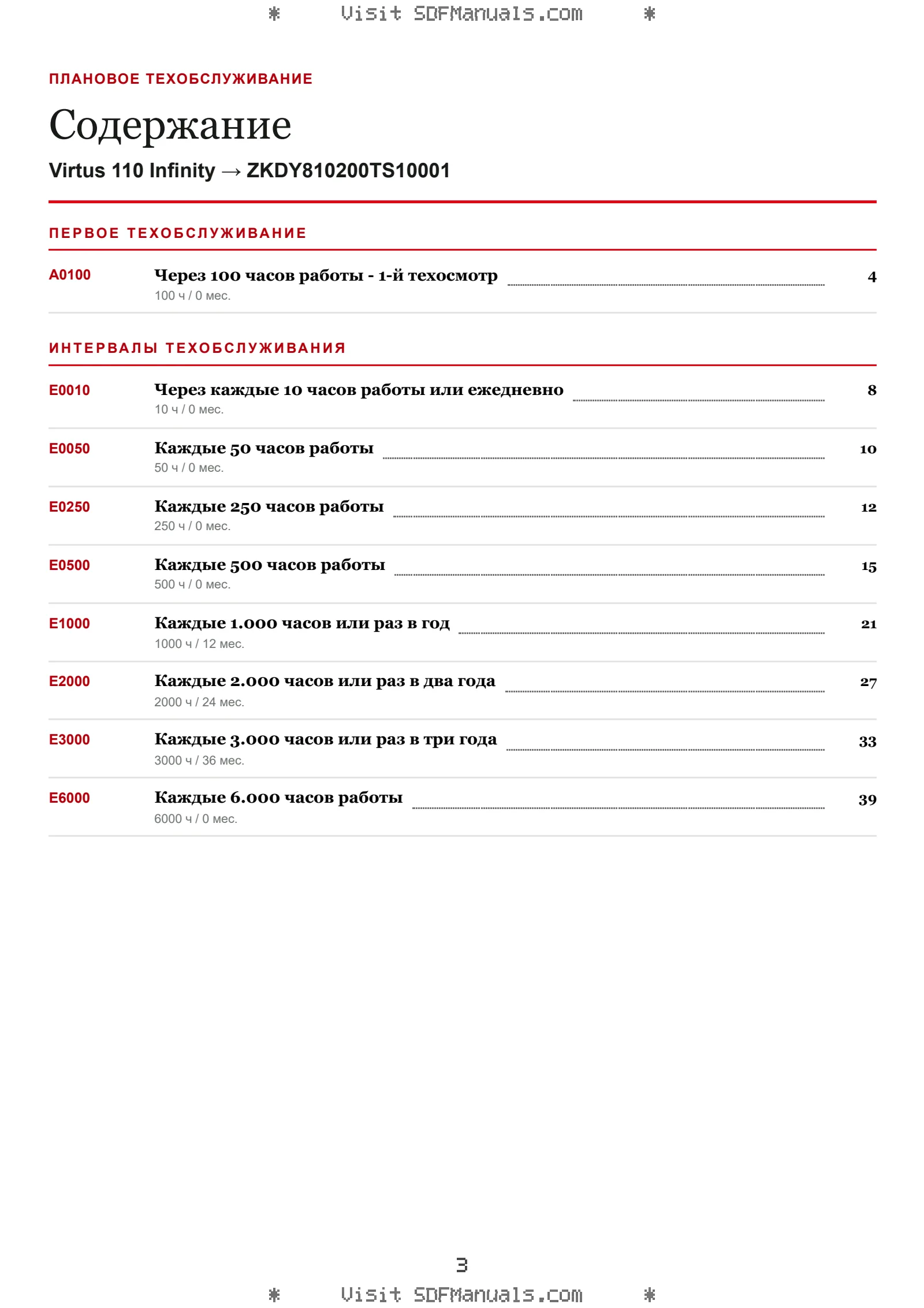 Плановое техобслуживание: Virtus 110 Infinity → ZKDY810200TS10001 – maintenance schedule sample