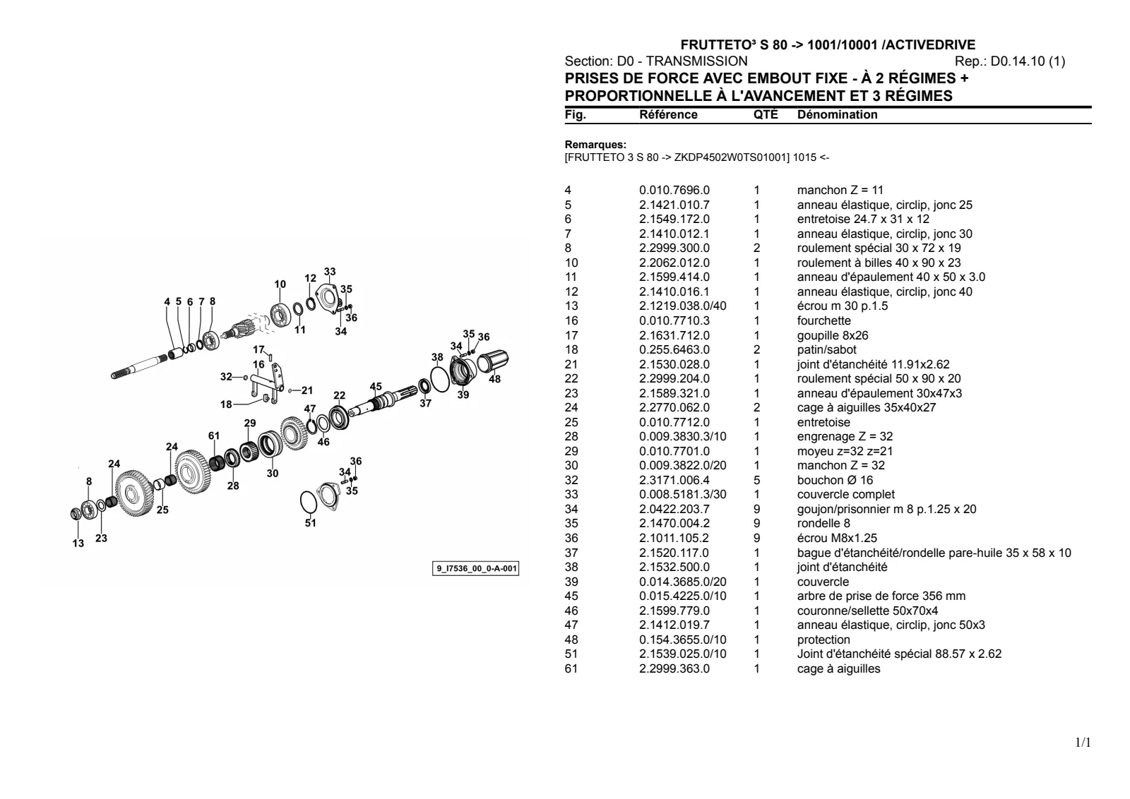 Catalogue de pièces détachées: FRUTTETO³ S 80 ACTIVEDRIVE → ZKDP4502W0TS1001 / 10001 – parts catalogue sample 1