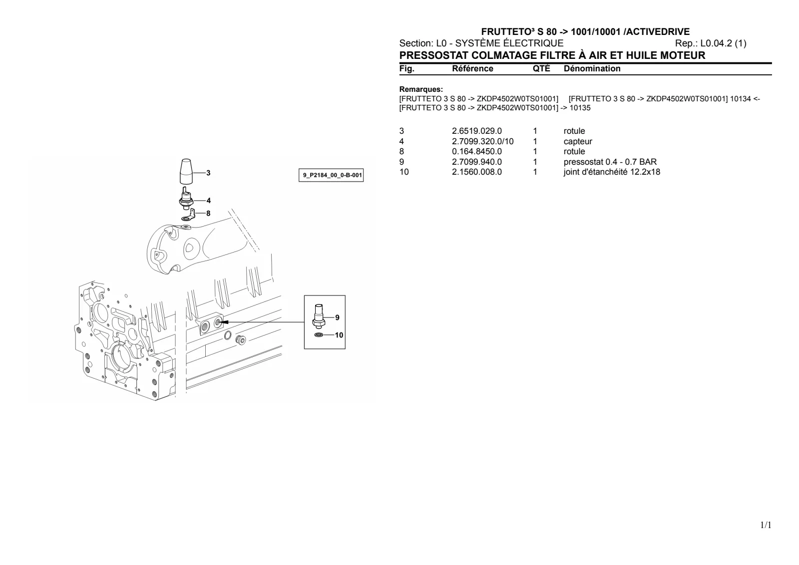 Catalogue de pièces détachées: FRUTTETO³ S 80 ACTIVEDRIVE → ZKDP4502W0TS1001 / 10001 – parts catalogue sample 4