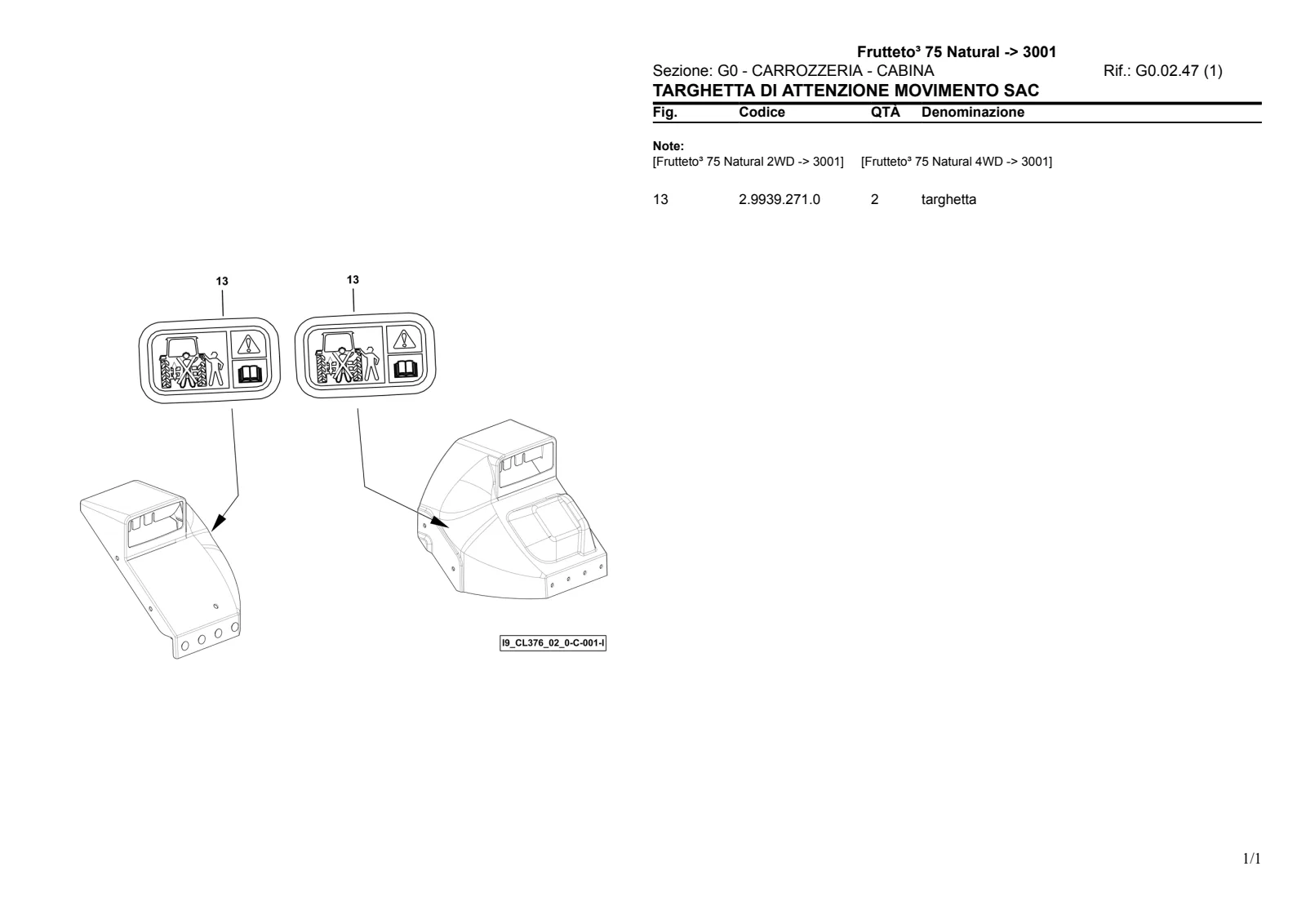 Catalogo ricambi: Frutteto³ 75 Natural → 3001 – parts catalogue sample 3