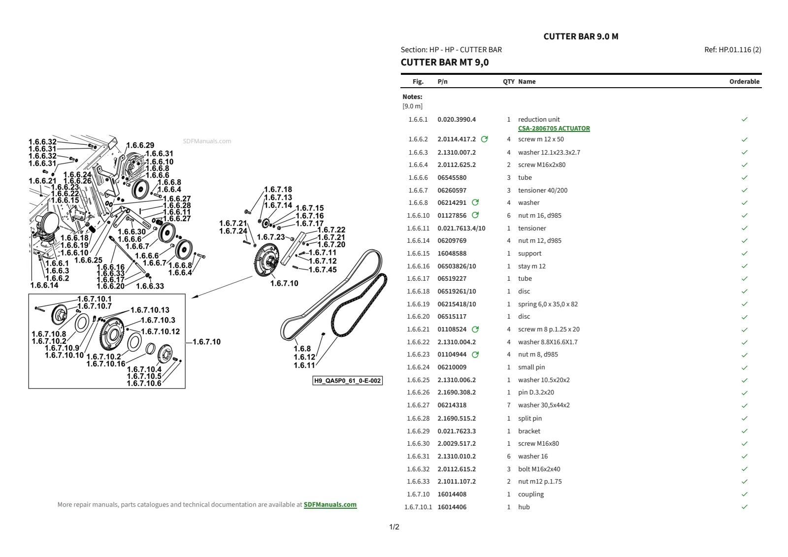 Parts Catalogue: CUTTER BAR 9.0 m – parts catalogue sample 1