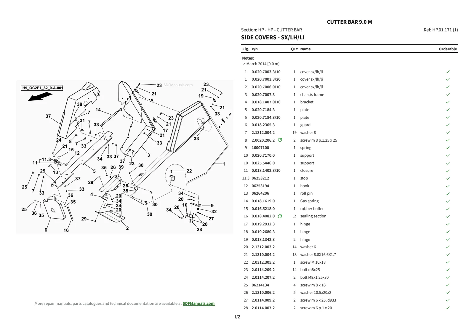 Parts Catalogue: CUTTER BAR 9.0 m – parts catalogue sample 3