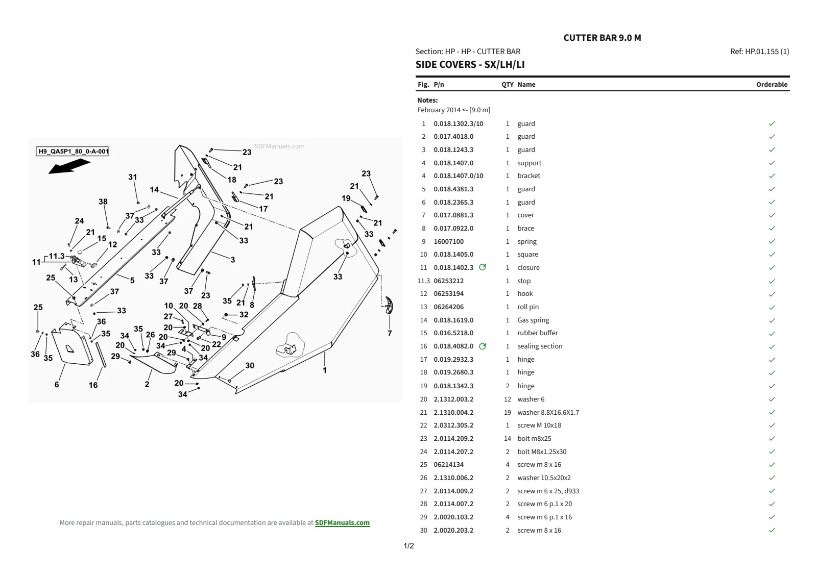 Parts Catalogue: CUTTER BAR 9.0 m – parts catalogue sample 4