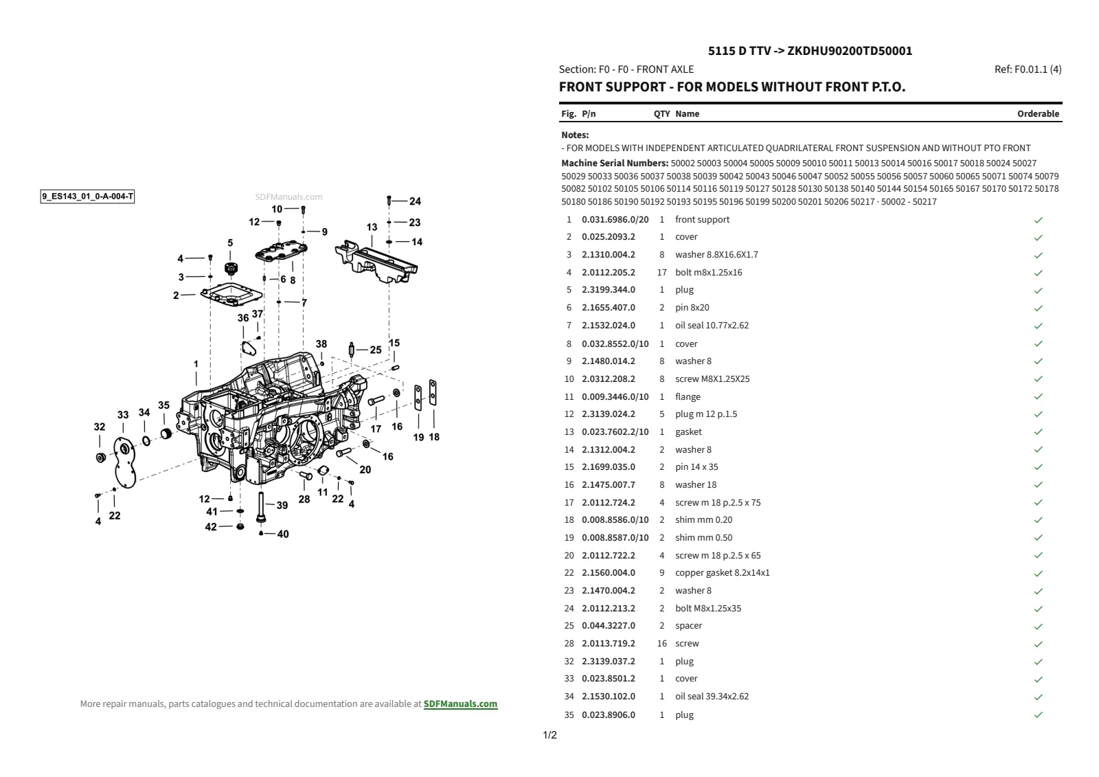 Parts Catalogue: 5115 D TTV → ZKDHU90200TD50001 – parts catalogue sample 1