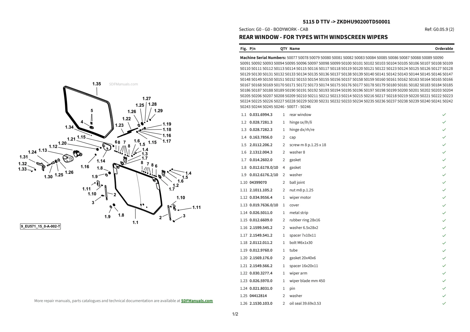 Parts Catalogue: 5115 D TTV → ZKDHU90200TD50001 – parts catalogue sample 2